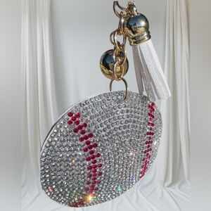 Rhinestone Baseball Bag Charm Keychain